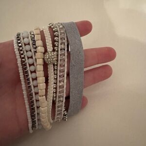 Victoria Emerson White and Silver Bracelet Set